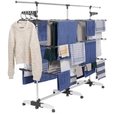 Afbeelding van IDMarket Droogrek Supra XXL grijs/wit 4 niveaus + telescoopstang