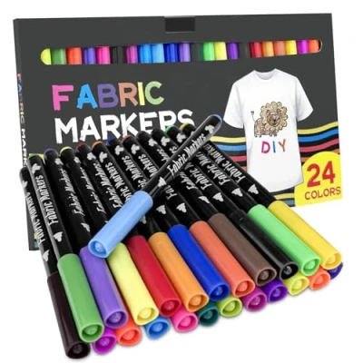 Afbeelding van Lixiluxia 24 kleuren textielstiften, stofkleuren, permanente textielmarkers, stofmarkers, stofmarkers voor kleding, T shirts, jeans
