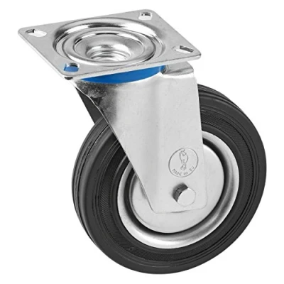 Afbeelding van Metafranc Zwenkwiel Ø 140 mm 104 x 80 plaat massief rubberen wiel zacht loopvlak rollager 115 kg draagkracht/transportwiel/meubelwiel/zware lasten / 800690