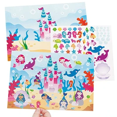 Afbeelding van Baker Ross FC839 Sticker Zeemeermin Scene Kits Set van 5 Kits, Zelfklevende Stickers voor Kinderen, Knutselen Kinderen