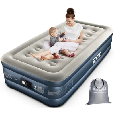 Afbeelding van iDOO luchtmatras, luchtbed met geïntegreerde luchtpomp, snel opblazen en leeg laten lopen in 3 minuten, ideaal voor op de camping, familievakanties, 188 x 99 38 cm, maximaal 250 kg, eenpersoons