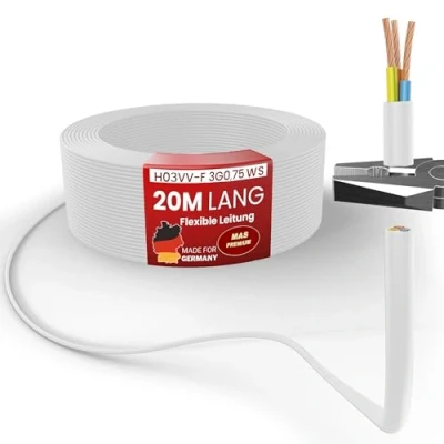 Afbeelding van MAS Premium Kunststof slangkabel H03VV F 3G0,75, zwart of wit, flexibele kabel, apparaatkabel, 5 tot 100 m, 20 m