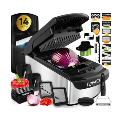 Afbeelding van Fullstar The Original Pro Chopper groentehakselaar en spiralizer, voedselhakmolen met container, fruitsnijder, keukengadgets accessoires, Home Essentials (14 in 1, roestvrij staal)