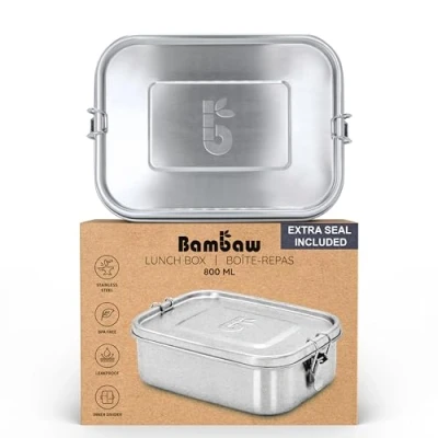 Afbeelding van Roestvrij Staal Maaltijdbox 800 ml Lunch box Duurzaam Beweegbare Afstandhouder Broodtrommel Dishwasher RVS Lunchbox Lekvrij Stainless Steel Kleine School Bambaw