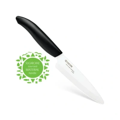 Afbeelding van Kyocera FK 110 WH BK BIO universeel mes, 11 cm, bioplastisch handvat, scherp lemmet van zirkonia keramiek, handgeslepen, licht, niet corrosief, zonder smaakoverdracht