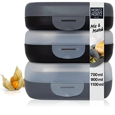 Afbeelding van Moritz &amp; 3 x broodtrommel met vakken, Mix Match lunchbox, lunchbox voor volwassenen
