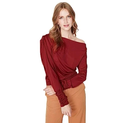 Afbeelding van Trendyol Bruine Asymmetrische Kraag Soepele Gebreide Blouse Twoaw21Bz1383