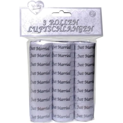 Afbeelding van Unbekannt Luchtslangen 3 rollen elk 9 st. wit Just Married, papier