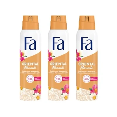 Afbeelding van Fa Deospray Oriental Moments (3 x 150 ml), deodorant met de delicate geur van woestijnroos en sandelhout, zonder aluminium voor maximaal 48 uur bescherming tegen deodorant, laat geen