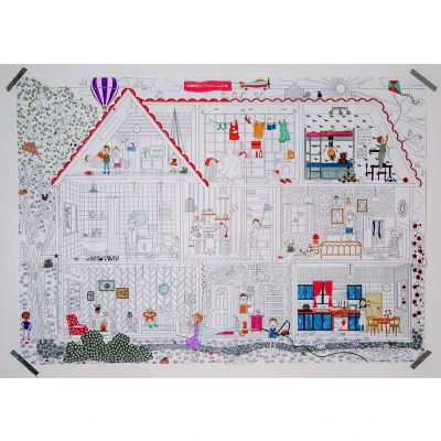Afbeelding van Mega Grote Kleurplaat 120x85cm thema Poppenhuis