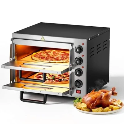 Afbeelding van Pizzaoven 3000 W 2 niveaus incl. cordieriet pizaasteen voor steenovenpizza&#039;s bakoven oven pizza