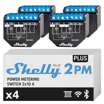 Afbeelding van Shelly Plus 2PM WLAN &amp; Bluetooth 2 kanalen Smart Relais schakelaar rolluikschakelaar met stroomverbruikmeting huisautomatisering Google Home Alexa accessoires iOS Android app (4 stuks)
