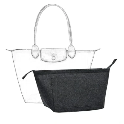 Afbeelding van D.DUO Tasorganizer, handtas insteekorganizer met ritssluiting, geschikte voor Longchamp, lange en korte handvatten, draagtasorganizer inzetstuk (donkergrijs, maat M)