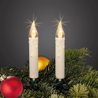 Afbeelding van Hellum lichtketting kerstboom met 20 led boomkaarsen, wit, voor binnen kaarsen klemmen, 5,7 m verlichte kabel groen, kaarsen, warm wit licht, &lt; 59
