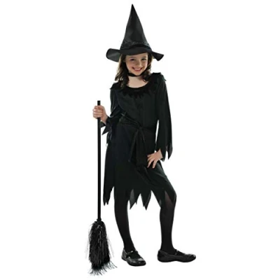 Afbeelding van Amscan Kinderkostuum kleine heks, jurk, riem, heksenhoed, Little Witch, tovenaar, themafeest, carnaval, 8 10 jaar, zwart
