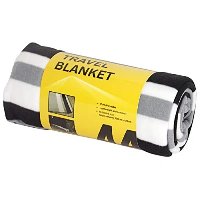 Afbeelding van AA Travel Fleece Deken AA3423 100% Lichtgewicht Polyester 150cm x 120cm Zwart Wit Grijs Strepen