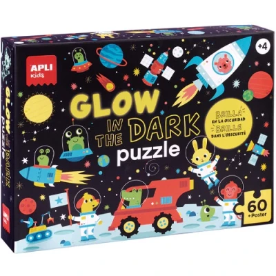 Afbeelding van Apli kids puzzel glow in the dark + poster ruimte 60st