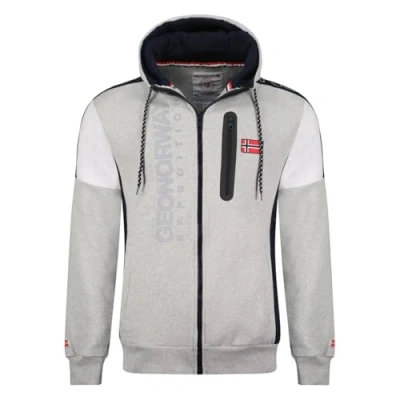 Afbeelding van Geographical Norway Fagozip heren capuchontrui kangoeroezak sweatshirt logo pullover capuchon warme lange mouwen lente zomer herfst winter (lichtgrijs S), Lichtgrijs, S