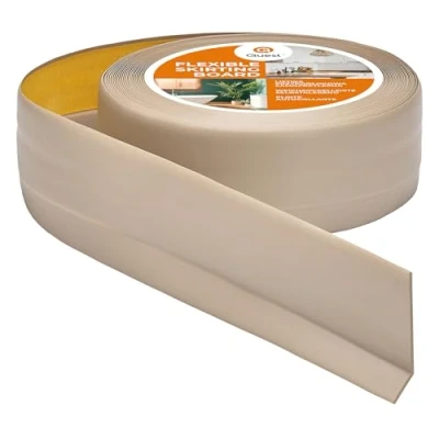 Afbeelding van Zachte plint, zelfklevend, 50 mm x 20 mm, plint van pvc, flexibele eindlijst, kniklijst, voor keuken, badkamer, muur, vloer, decoratief, uv bestendig, 5 meter, beige