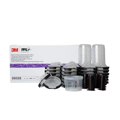Afbeelding van 3M PPS 2.0 Spuitpistoolbeker, deksels en voeringen kit, 26028, micro, 3 oz, 200 micron filter, gebruik voor auto&#039;s, meubels, huis meer, 1 mini verfbeker, 50 microvoeringen, deksels, 32