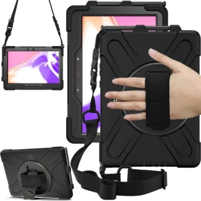 Afbeelding van TECHGEAR X Case voor Samsung Galaxy Tab Active Pro 10,1 (SM T540 / SM T545) harde beschermhoes, schokbestendig, met 360 draaibare standaard, polsband en schouderriem, zwart