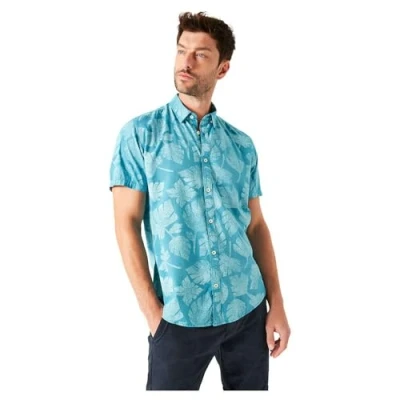 Afbeelding van GARCIA Heren All over print Overhemd Blauw Korte mouw Maat S