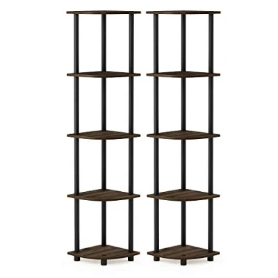 Afbeelding van Furinno 5 traps hoekdisplay multifunctioneel rek, hout, Columbia walnoot/zwart, 29,46 x 146,56 cm