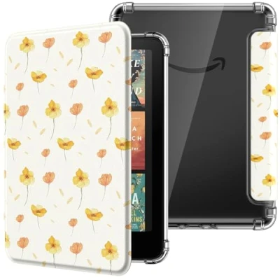 Afbeelding van MoKo Case for All new 7&quot; Kindle Paperwhite 12th Gen 2024&amp;Kindle Colorsoft Signature Edition 2024, Ultra Clear Soft Flexible Transparent TPU Back Cover Light Shell with Auto Wake/Sleep, Flower on White