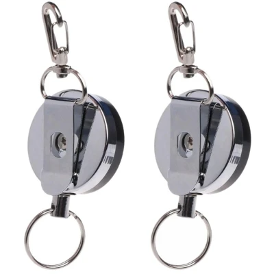 Afbeelding van Fako Bijoux® Uittrekbare RVS Sleutelhanger Met Koord Stevig Afrolmechanisme Karabijnhaak Pasjeshouder Kunststof Ø 40mm