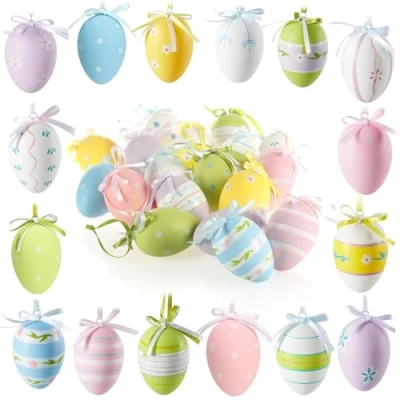 Afbeelding van COM FOUR® 18x decohangers Pasen Paaseieren van kunststof om op te hangen in vele felle kleuren (18 stuks 6 Mix 1)