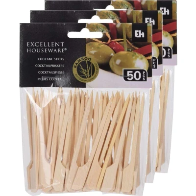 Afbeelding van Excellent houseware Cocktail/tapas prikkers 150x stuks 9 cm bamboe Cocktailprikkers