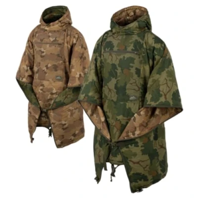Afbeelding van Helikon Tex Omkeerbare Swagman Roll Mitchell Camo Leaf/Mitchell Clouds Militaire poncho Multifunctionele &amp; noodponcho Survival Gear Woobie deken en jas, Bruin, one size