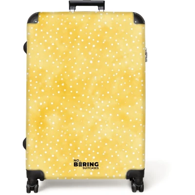 Afbeelding van NoBoringSuitcases.com® Koffer groot Reiskoffer lichtgewicht Stippen patroon geel Rolkoffer met 4 wielen Grote trolley XL 98 liter bagage