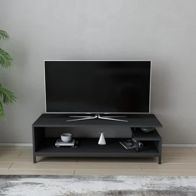 Afbeelding van Kyrisa design TV meubel L120cm Zwart metaal en antraciet hout Menzzo
