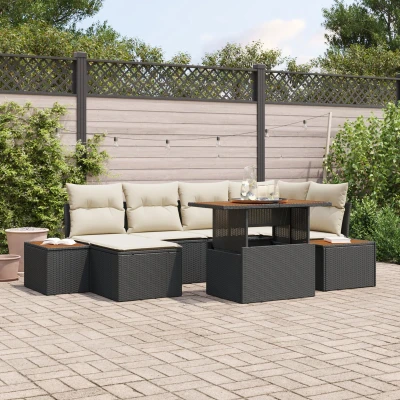 Afbeelding van vidaXL Tuinbank Set van 7 Beige, Zwart Polyester, PE Rattan, Staal
