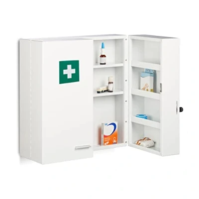 Afbeelding van medicijnkast afsluitbaar 11 vakken staal 53 x 21,5 cm dubbele deur wit