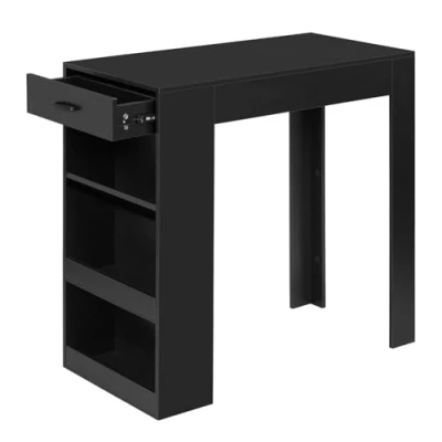 Afbeelding van WOLTU BT47sz Bartafel met 1 lade en 3 planken, schiereilandtafel voor keuken, kroeg, bistro, van technisch hout, zwart, 100 x 50 cm