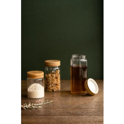 Afbeelding van Voorraadpot Pebbly Rond Hout 850 ml