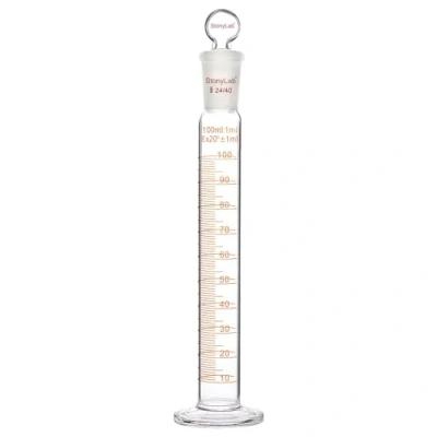 Afbeelding van stonylab Maatcilinder met Stop, 100 ml Dikwandig Borosilicaatglas 24/40 Standaard Grondgewricht en Plat Hoofd Stopper, 1 Pakket