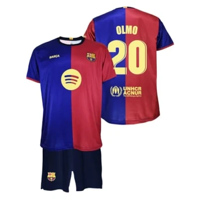 Afbeelding van Futbol Club Barcelona T shirt en broek OLMO 20 voor de eerste uitrusting van het seizoen 2024/2025, officiële replica met licentie, kinderen, Blauw / rood (azulgrana), 12 Jaar
