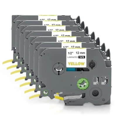 Afbeelding van Yellow Yeti 7 stuks TZe 631 TZ Zwart op Geel 12mm x 8m Gelamineerde Tape Cassettes Compatibel met P Touch PT 1000 H100 D210VP D400 D600VP P700 P750W CUBE
