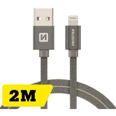 Afbeelding van Swissten Lightning naar USB kabel 2M Gevlochten geschikt voor iPhone 7/8/X/11/12/13/14 Grijs