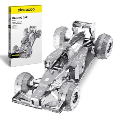 Afbeelding van Piececool 3D puzzel, metaal, zilver, formule racen, klassieke transportknutselmodelkits voor volwassenen om te bouwen, puzzels en tieners 304 roestvrij staal, ideaal als