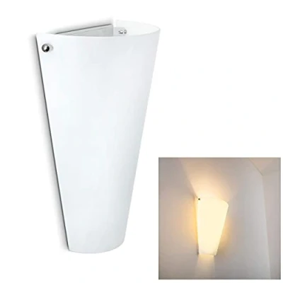 Afbeelding van wandlamp Zera van metaal/glas in wit, moderne met up &amp; down effect, 1 x E27, binnenwandlamp lichteffect, zonder gloeilampen