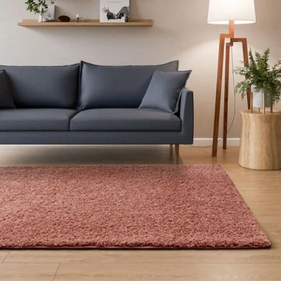 Afbeelding van Interiyou Hoogpolig tapijt Sofia 200x290 cm roze pluizig en effen wasbaar antislip zachte hoogpolige