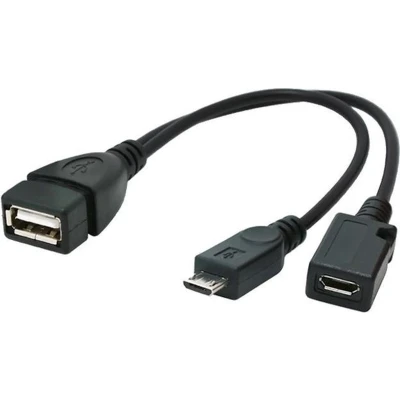 Afbeelding van USB Micro B (m) naar A (v) OTG adapter met voeding USB2.0 tot 1A / zwart 0,15 meter