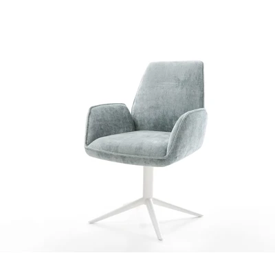 Afbeelding van DELIFE Draaistoel Zoa Flex chenille pastelblauw kruispoot wit 360 draaibaar rocker functie pocketveer kern