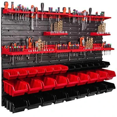 Afbeelding van Botle Gereedschapswand, 115 x 78 cm, stapelboxen, gereedschapshouder, wandplaat met houderrails, garage, magazijn, werkplaats hobby, extra sterke wandplaten
