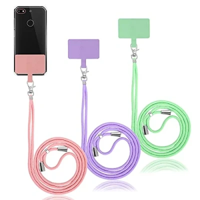 Afbeelding van Molain 3 stuks telefoonlanyards voor rond de nek, universele mobiele telefoon sleutelkoord crossbody, verstelbare riemen, nylon patch nekband compatibel met alle smartphones