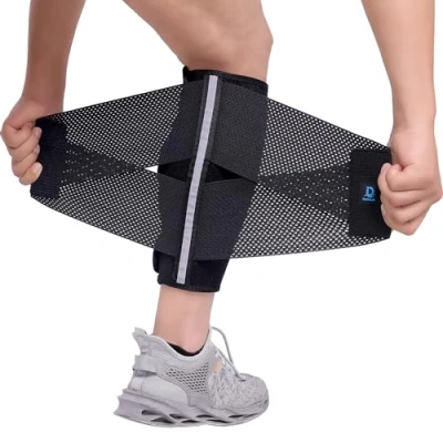 Afbeelding van Kuitbandage voor spiervezel, dames en heren, verstelbare kuitsteun met elastiek, spataderen, kuitverrekking, zwellingen, krampen, kuitpijn, verlichting L/XL